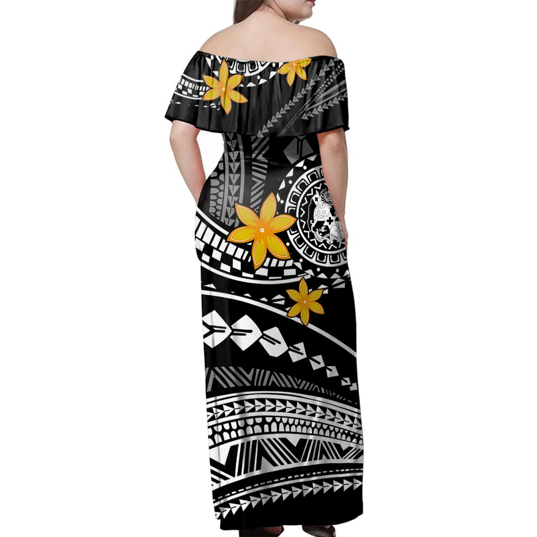 Tonga Woman Off Shoulder Long Dress Tribal Plumeria