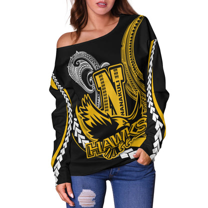 Hawaii Custom Women Off Shoulder Sweater - Nanakuli High School Polynesian Tribal Pattern