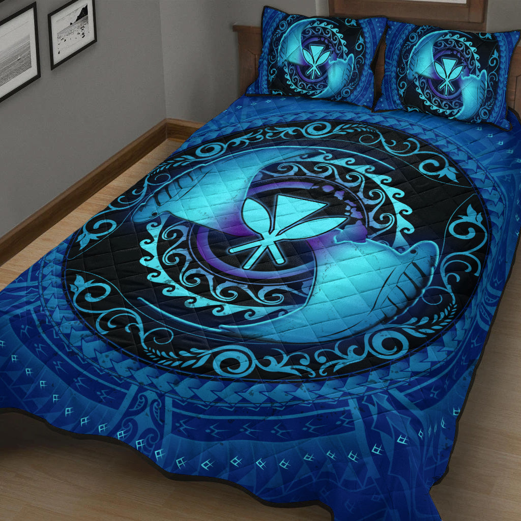 Hawaii Quilt Bed Set Manta Ray Couple Polynesian Ocean Style