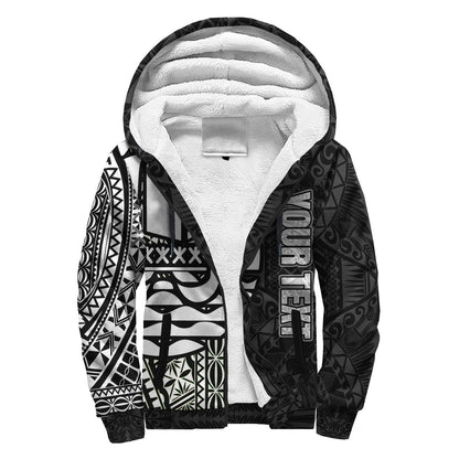 Tahiti (French Polynesia) Polynesian Personalised Custom Sherpa Hoodie - Black Line