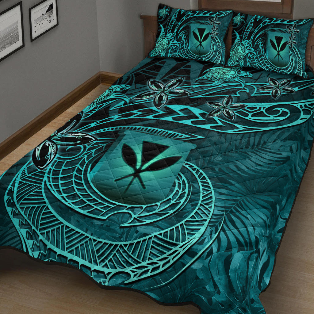 Hawaii Quilt Bed Set Kanaka Maoli Tropical Leaves Polynesian Pattern