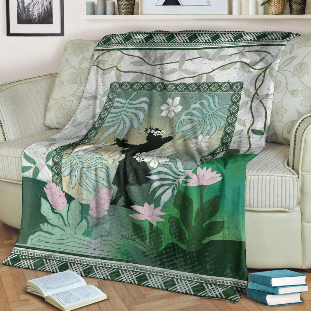 Hawaii Premium Blanket Hawaii Girl Hula Dancers With Tropical Flowers