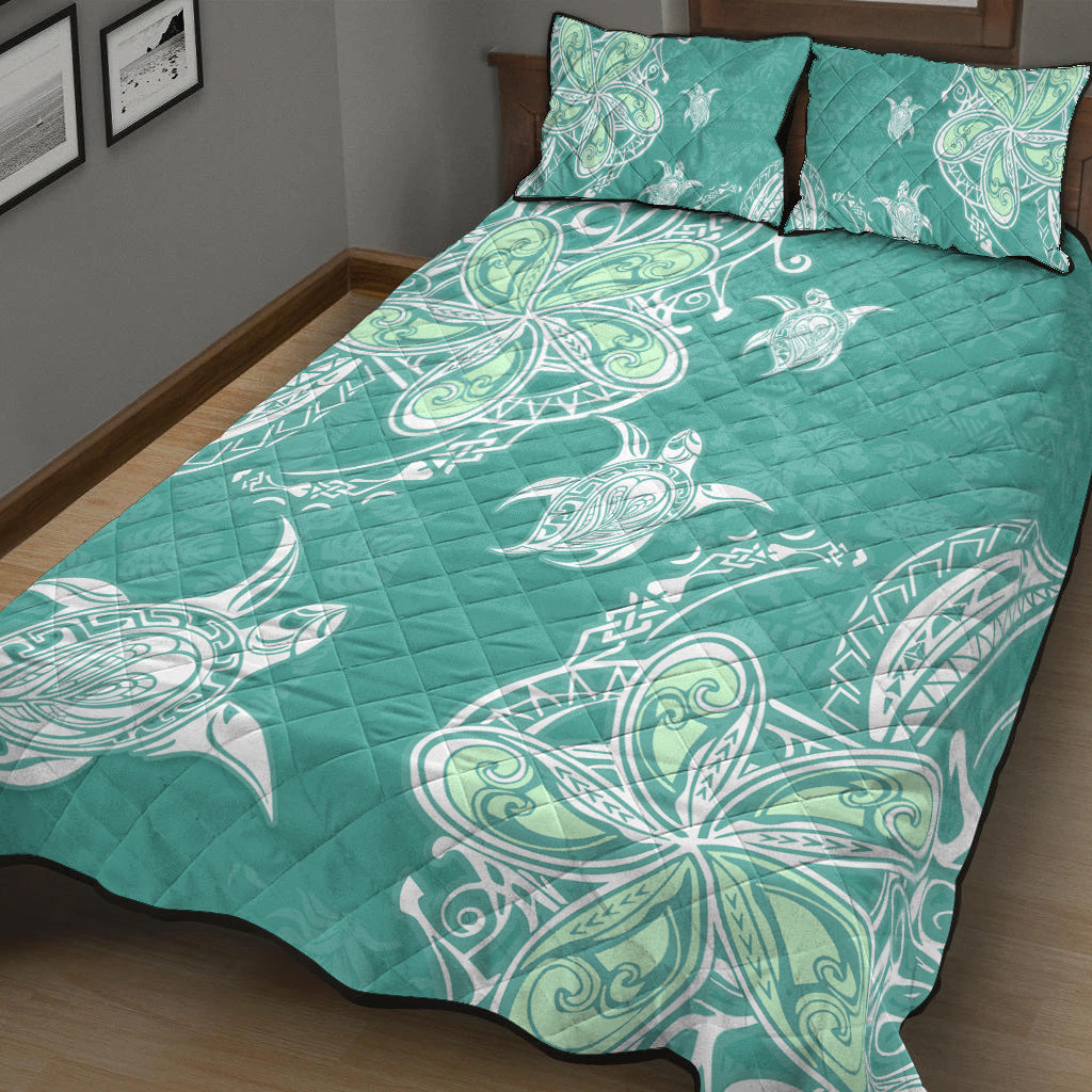 Hawaii Quilt Bed Set Polynesian Pattern Plumeria Turtles