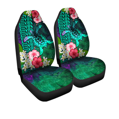 Hawaii Car Seat Covers Sea Turtle Abstract Background With Tropical Flowers Hibiscus And Plumeria