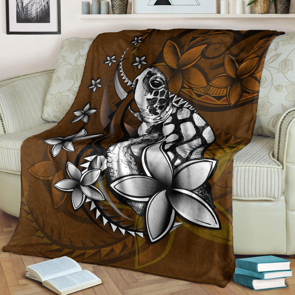 Hawaii Premium Blanket Sea Turtle With Plumeria Polynesian Patterns Retro Style