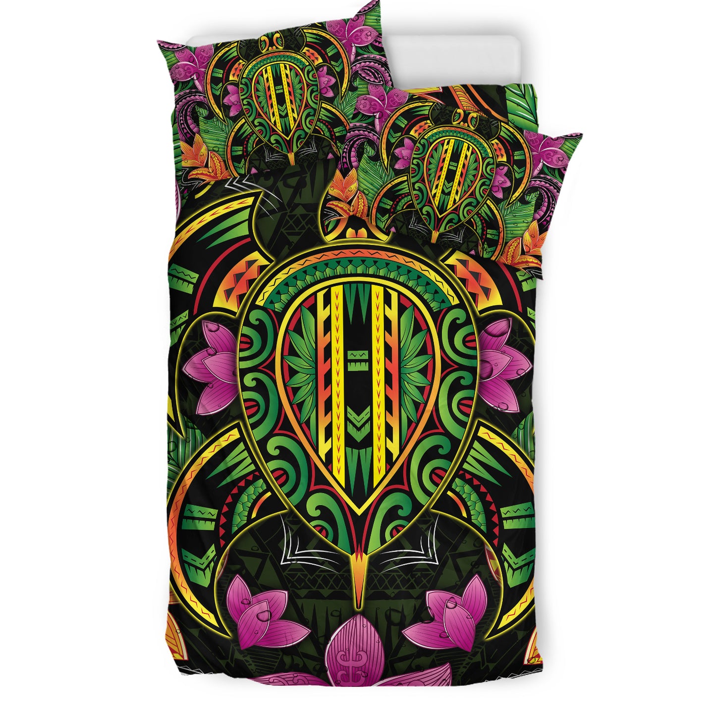Polynesian Bedding Set - Hawaiian Turtle Colorful