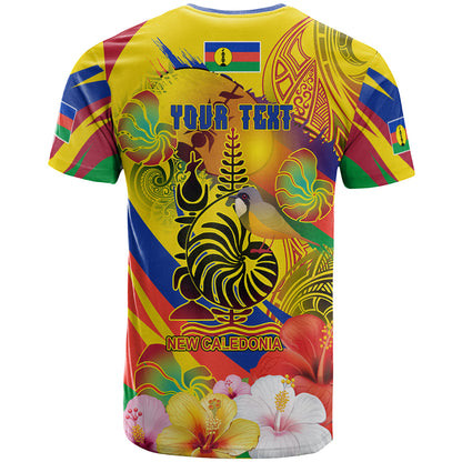 New Caledonia T-shirt - Custom Emblem of New Caledonia with Rufous whistler And Hibiscus Polynesian T-shirt