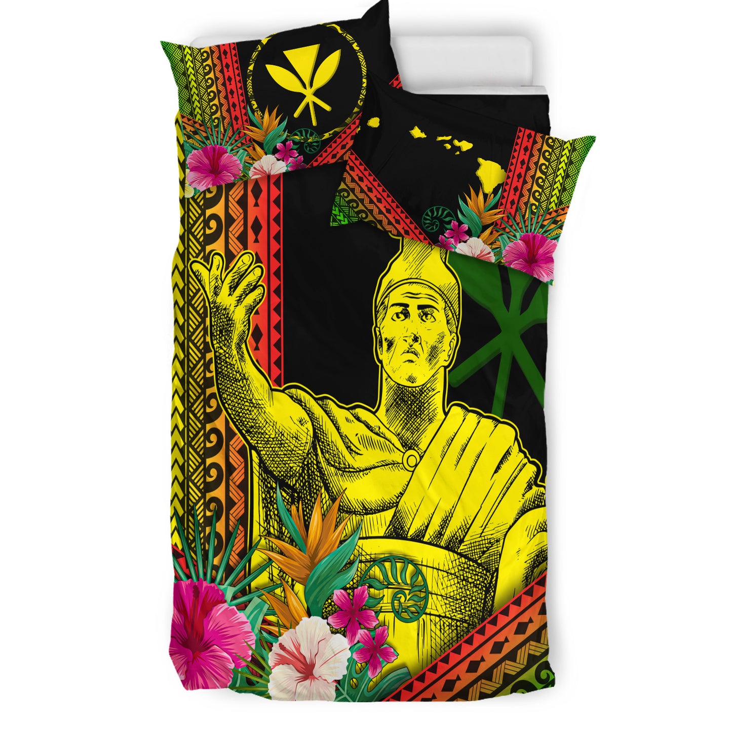 Hawaii Bedding Set King Kamekameha Kanaka Maoli Polynesian Pattern