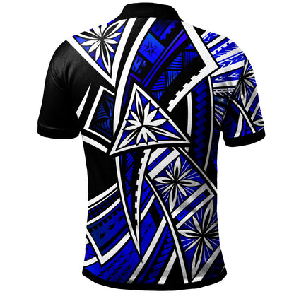 Pohnpei Polo Shirt - Tribal Flower Special Pattern Blue Color