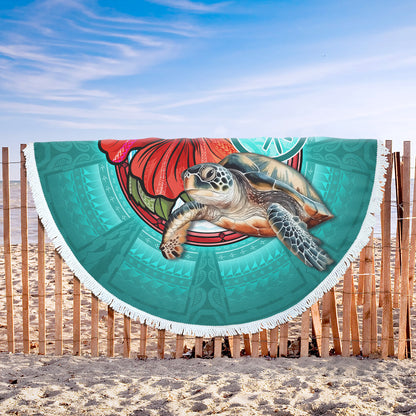 Hawaii Beach Blanket Hawaiian Map Turtle Hibiscus Flowers Polynesian Patterns Style