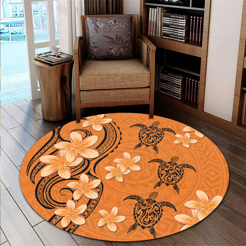 Hawaii Round Rug Tribal Tattoo Polynesia Plumeria Flower