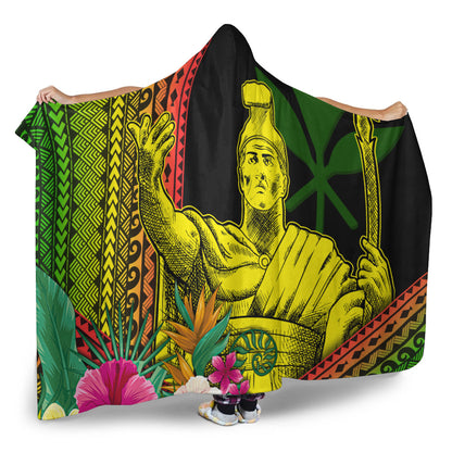 Hawaii Hooded Blanket King Kamekameha Kanaka Maoli Polynesian Pattern