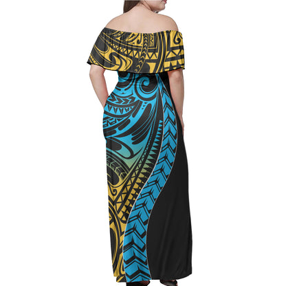 Polynesian Woman Off Shoulder Long Dress - Polynesian Design Pattern 03