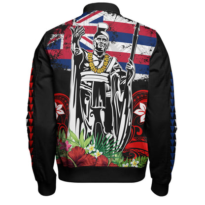 Hawaii Bomber Jacket King Kamehameha I Tribal Flag Tropical Style