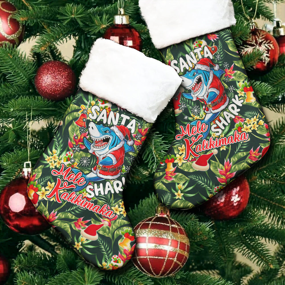 Hawaii Christmas Stocking Mele Kalikimaka Santa Shark Tropical Style
