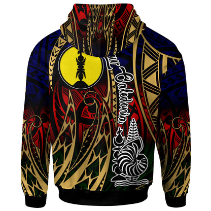 New Caledonia Hoodie - Custom New Caledonia Flag Coat Of Arms Polynesian Pattern Hoodie