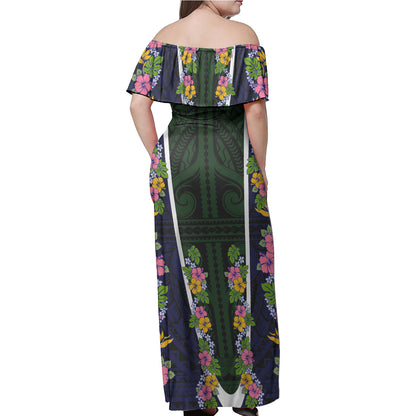 Polynesian Woman Off Shoulder Long Dress - Polynesian Design Pattern 11
