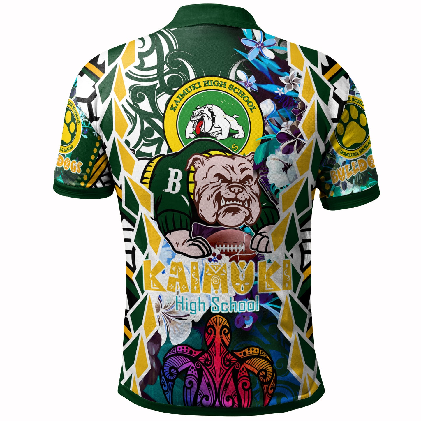 Hawaii Custom Personalised Polo Shirt - Kaimuki High School Bulldogs With Hawaiian Sea Turtle And Tribal Patterns