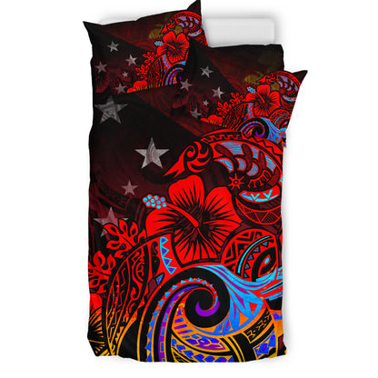 Papua New Guinea Bedding Set Birds Of Paradise With Flag Color Style