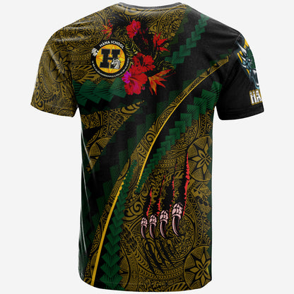 Hawaii Hana High School Custom T-shirt - Hana Dragons With Tropical Tribal Pattern Scratch Style