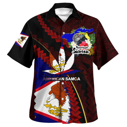 American Samoa Hawaiian Shirt - Custom American Samoa State Flag And Marijuana Leaf Polynesian Style