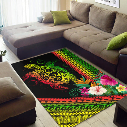 Hawaii Area Rug Turtle Polynesian Pattern Reggae Color