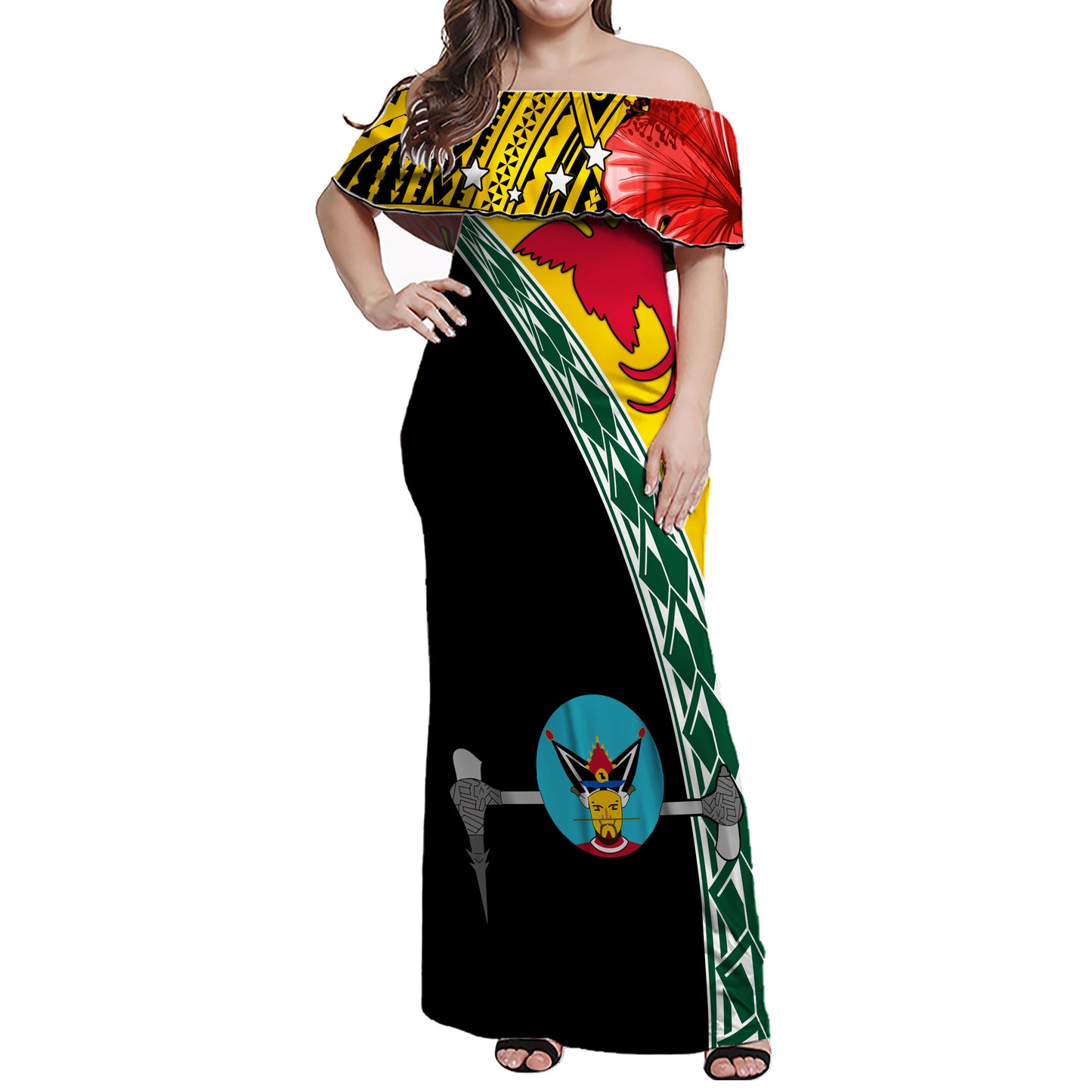 PNG Hibiscus Tribal Pattern Combo Dress And Shirt Hela Province