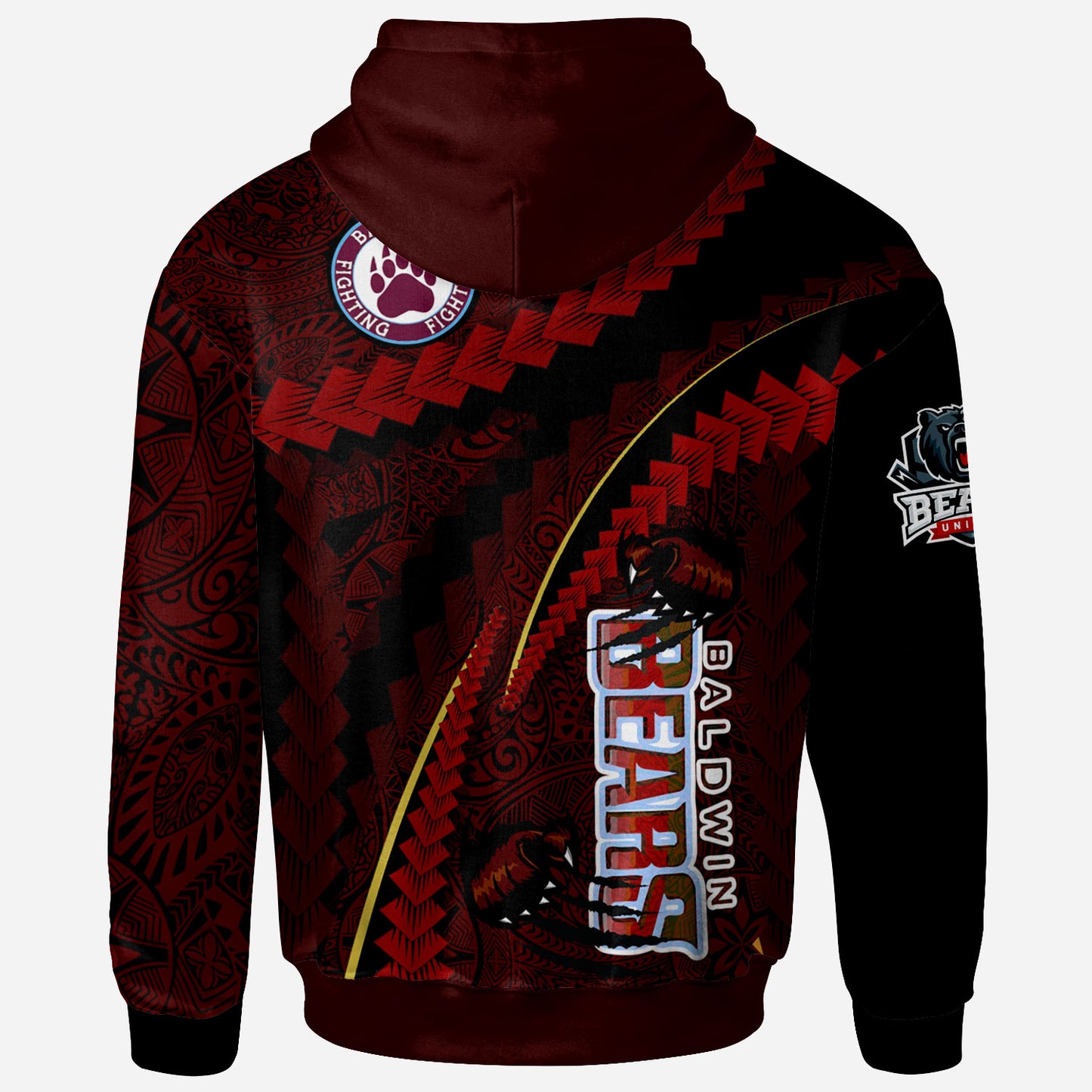 Hawaii Baldwin High School Custom Polynesian Hoodie - Baldwin Super Bears Polynesian Tribal Pattern Scratch Style