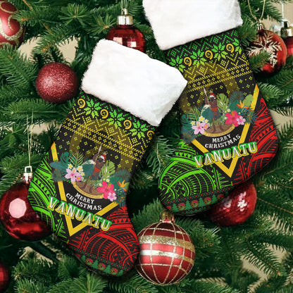Vanuatu Polynesian Christmas Stocking - Vanuatu Coat of Arms Christmas Hat Polynesian Patterns Christmas Stocking
