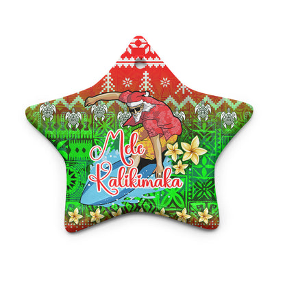 Hawaii Ceramic Ornament Santa Surfing Mele Kalikimaka Style