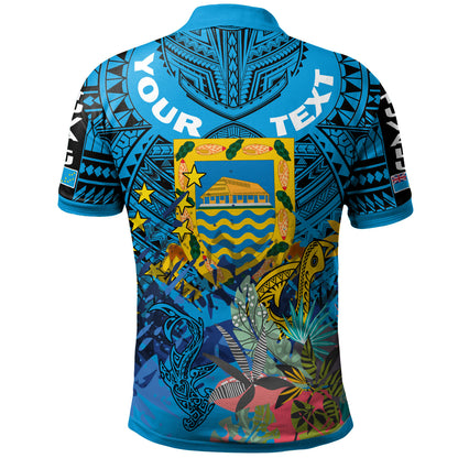 Tuvalu Ellice Islands Polynesian Polo Shirt - Custom Tuvalu Coat Of Arms With Tropical Flowers And Hei Matau 1978 Polo Shirt