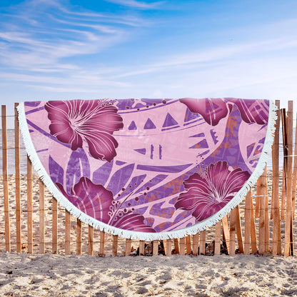 Hawaii Beach Blanket Polynesian Motif Purple Hibiscus