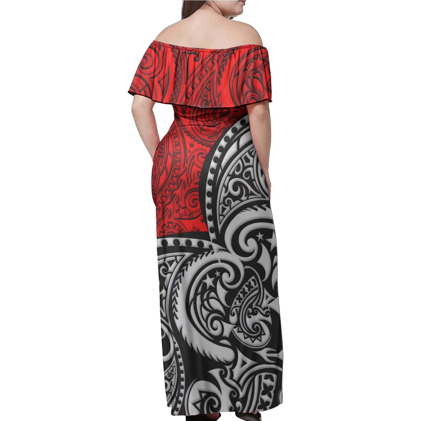 Polynesian Woman Off Shoulder Long Dress - Polynesian Design Pattern 05
