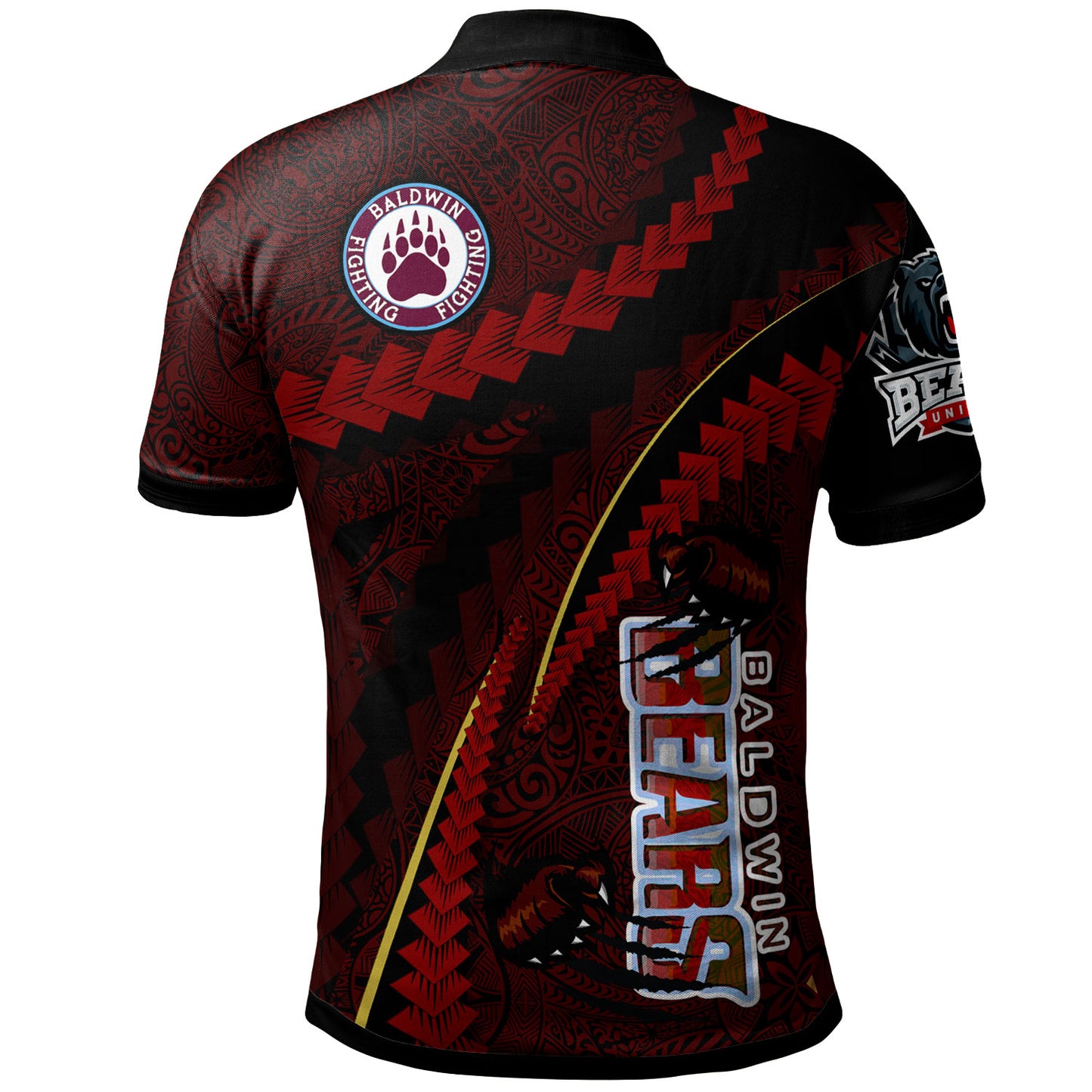 Hawaii Baldwin High School Custom Polynesian Polo Shirt - Baldwin Super Bears Polynesian Tribal Pattern Scratch Style