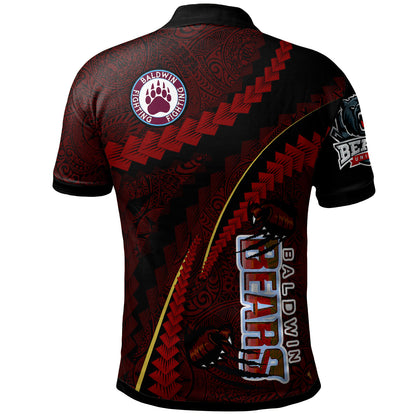 Hawaii Baldwin High School Custom Polynesian Polo Shirt - Baldwin Super Bears Polynesian Tribal Pattern Scratch Style