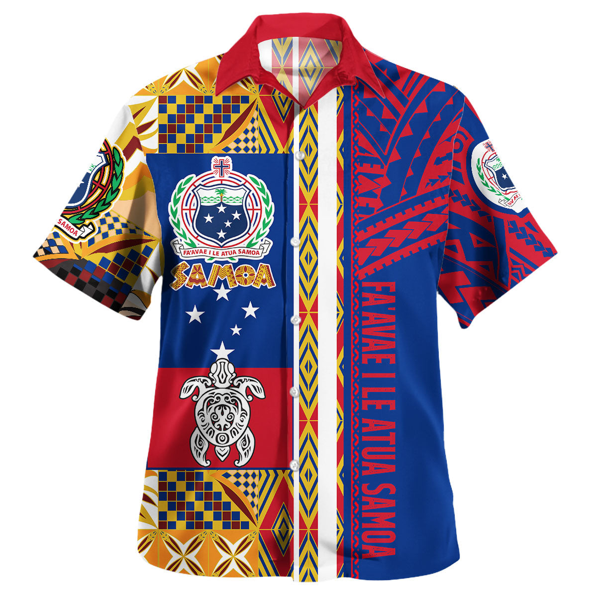 Samoa Polynesian Short Sleeve Shirt - Custom Samoa Coat Of Arms With Traditional Siapo Mamanu Patterns