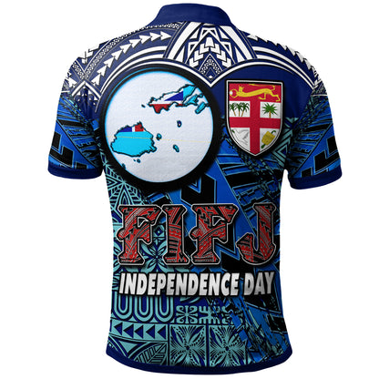 Fiji Polynesian Polo Shirt - Custom Map Fiji Independence Day with Tapa Polynesian Polo Shirt