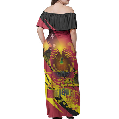 PNG Woman Off Shoulder Long Dress - Custom PNG Independence Day With National Emblem Polynesian Pride