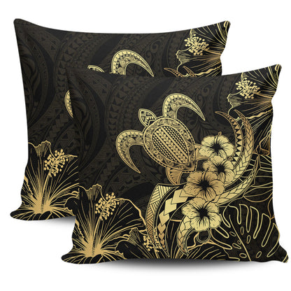 Hawaii Pillow Cases Tribal Polynesia Floral Gold Art
