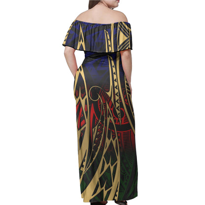 Polynesian Woman Off Shoulder Long Dress - Polynesian Design Pattern 02