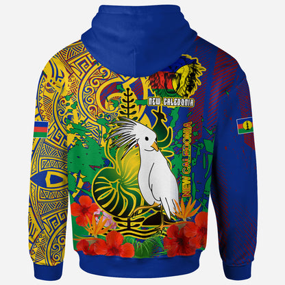 New Caledonia Pride Hoodie - Custom New Caledonia National Emblem With Cagou And Hibiscus Polynesian Hoodie