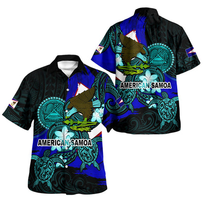 American Samoa Hawaiian Shirt - Custom American Samoa Pride Bald Eagle And Turtles Polynesian Patterns