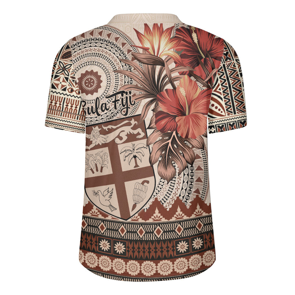 Fiji Rugby Jersey Bula Tribal Print Beige