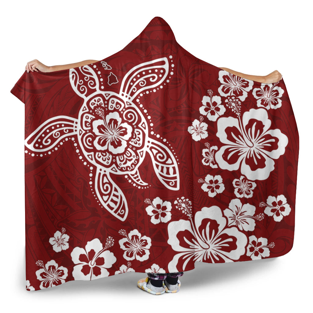 Hawaii Hooded Blanket Tribal Hibiscus Flower Graphic Turtle Tatoo