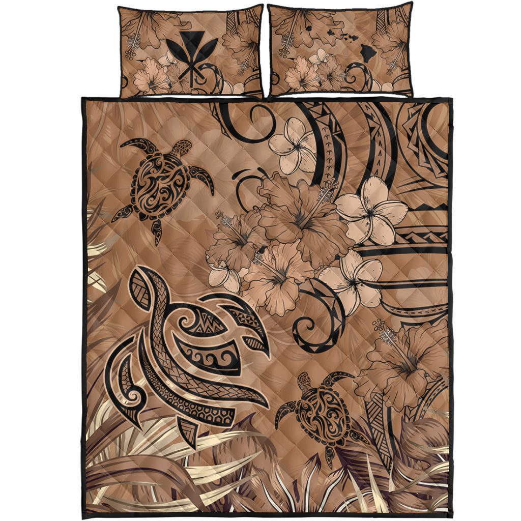 Hawaii Quilt Bed Set Polynesian Turtle Tattoo Tropical Elements