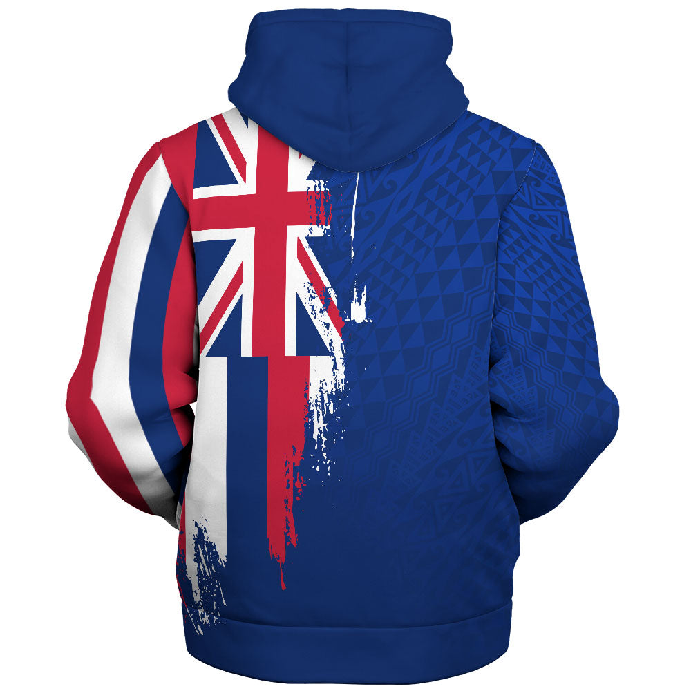 Hawaii Sherpa Hoodie Flag Polynesian Style Ocean Blue