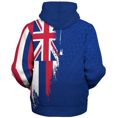 Hawaii Sherpa Hoodie Flag Polynesian Style Ocean Blue