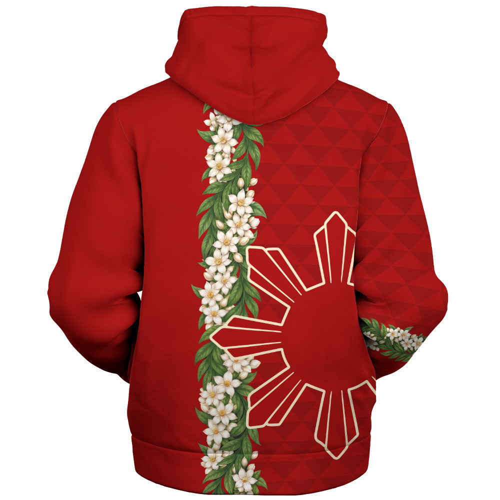 Philippines Filipinos Sherpa Hoodie Sampaguita Flower Sun Pattern Island Style