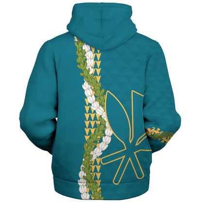 Hawaii Sherpa Hoodie Kanaka Maoli Puakenikeni Maile Flower Lei