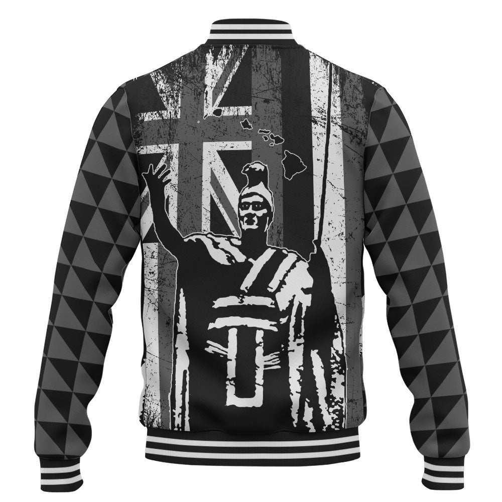 Hawaii Baseball Jacket King Kamehameha Flag Tribal Pride Black White